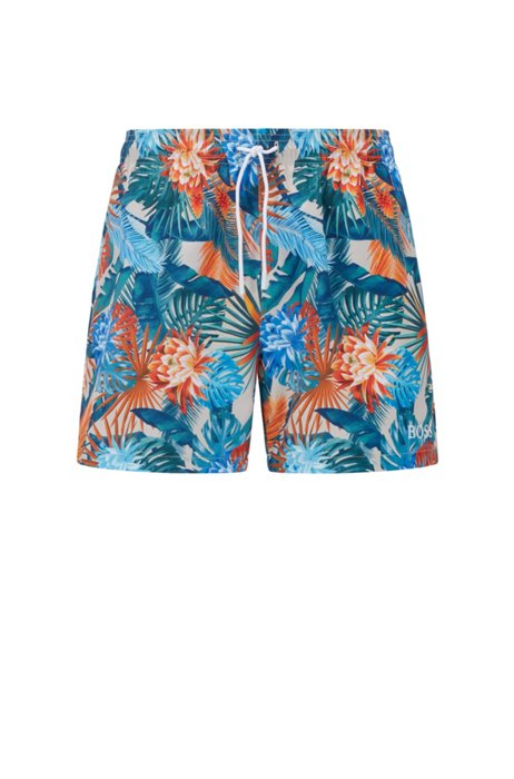 Bañador tipo shorts con estampado floral en tejido reciclado, Beige claro