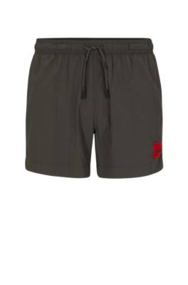 Hugo Quick-dry Swim Shorts With Red Logo Label In Gray