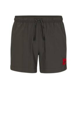Hugo Boss Quick-dry Swim Shorts With Red Logo Label In Gray
