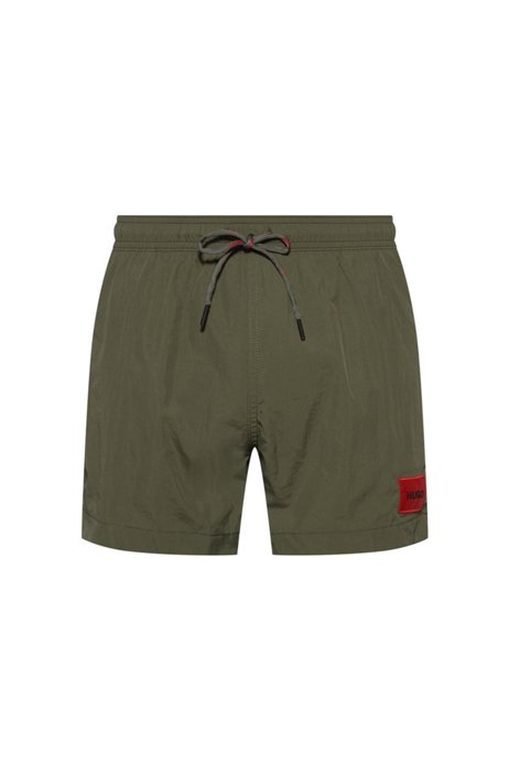 Quick-drying swim shorts with red logo label, Khaki