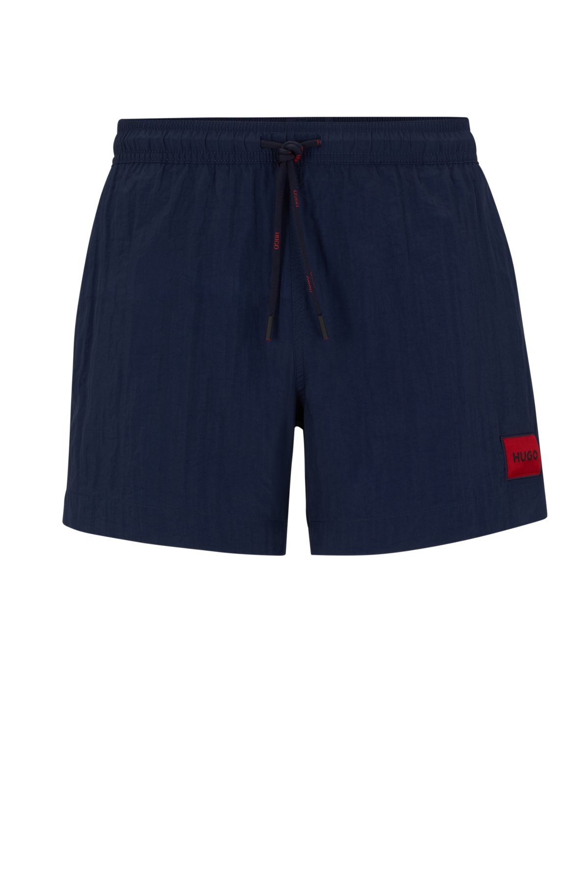 Recycled-material swim shorts with logo label, Dark Blue