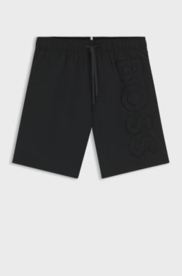 Swim shorts with 3D logo embroidery, Black