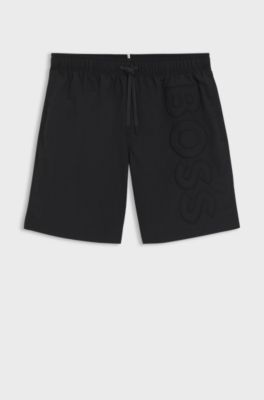 Badeshorts mit 3D-Logo-Stickerei, Schwarz