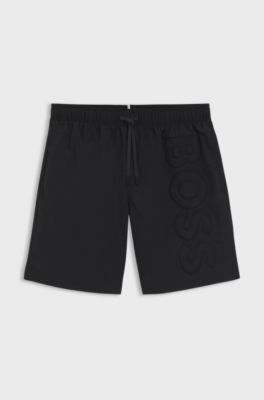 Badeshorts mit 3D-Logo-Stickerei, Schwarz