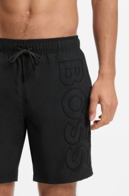 Badeshorts mit 3D-Logo-Stickerei, Schwarz