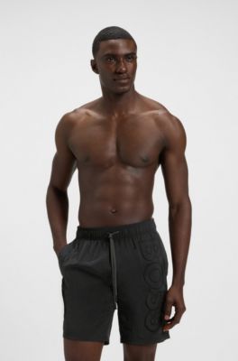 Quick-dry swim shorts with large embroidered logo, Black