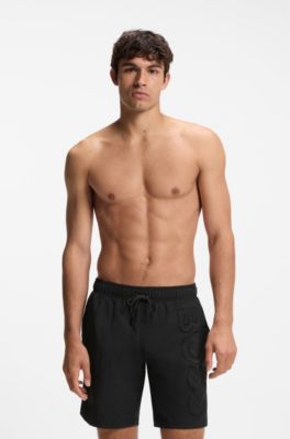 Badeshorts mit 3D-Logo-Stickerei, Schwarz