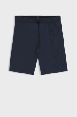 Badeshorts mit 3D-Logo-Stickerei, Dunkelblau