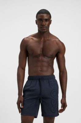 Badeshorts mit 3D-Logo-Stickerei, Dunkelblau