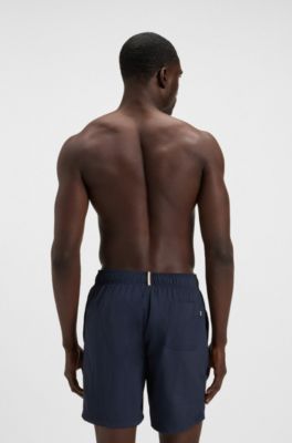 Short de bain &agrave; logo brod&eacute; en relief, Bleu fonc&eacute;