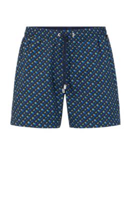 Hugo Boss Recycled-material Swim Shorts With Monogram Print In Dark Blue