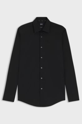 Slim-fit shirt in easy-iron stretch-cotton poplin, Black