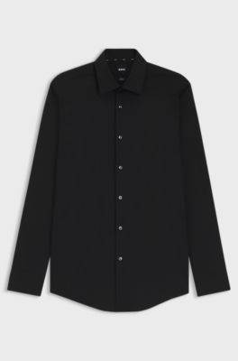 Chemise Slim Fit en popeline de coton stretch facile &agrave; repasser, Noir