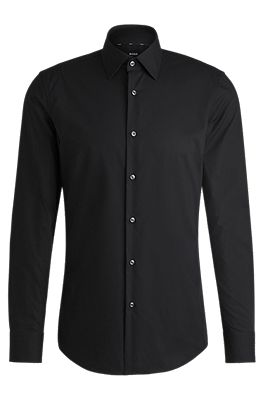 BOSS - Slim-fit shirt in easy-iron stretch-cotton poplin