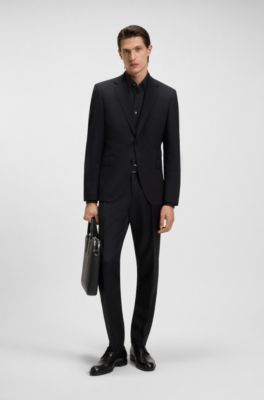 Slim-Fit Hemd aus elastischer Baumwoll-Popeline mit b&uuml;gelleichtem Finish, Schwarz