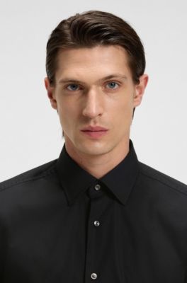 Slim-fit shirt in easy-iron stretch-cotton poplin, Black
