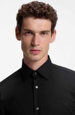 Chemise Slim Fit en popeline de coton stretch facile &agrave; repasser, Noir