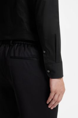 Slim-fit shirt in easy-iron stretch-cotton poplin, Black