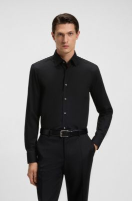 Slim-fit shirt in easy-iron stretch-cotton poplin, Black