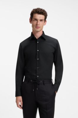 Chemise Slim Fit en popeline de coton stretch facile &agrave; repasser, Noir