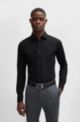 Slim-fit overhemd in gemakkelijk te strijken katoenen popeline met stretch, Zwart