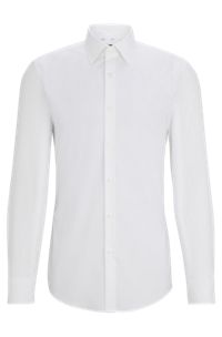 Camicia slim fit in popeline di cotone elasticizzato facile da stirare, Bianco