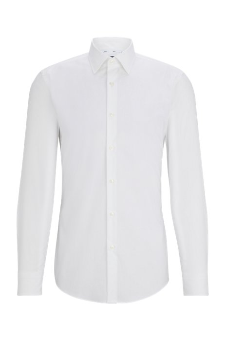 Slim-fit overhemd van gemakkelijk te strijken katoenpopeline met stretch, Wit