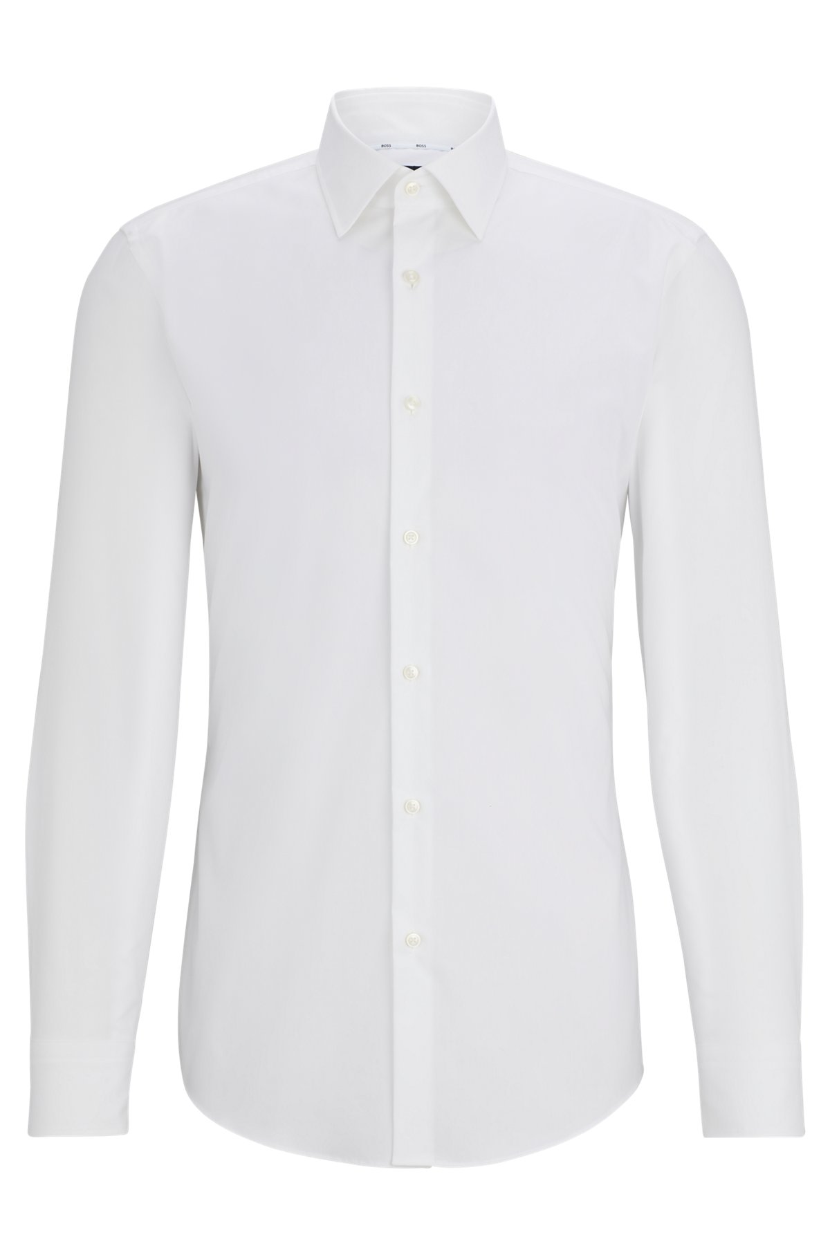 Camicia slim fit in popeline di cotone elasticizzato facile da stirare, Bianco