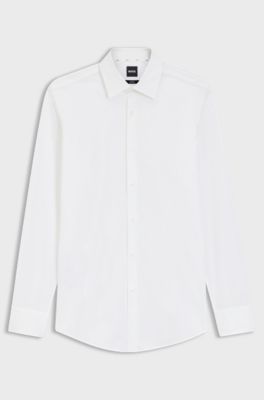 Camicia slim fit in popeline di cotone elasticizzato facile da stirare, Bianco
