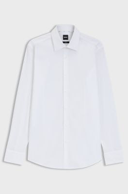 Camicia slim fit in popeline di cotone elasticizzato facile da stirare, Bianco