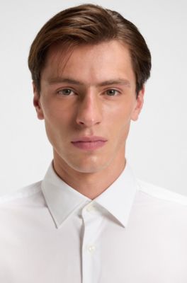 Slim-fit shirt in easy-iron stretch-cotton poplin, White