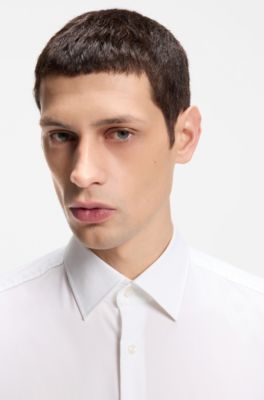 Camicia slim fit in popeline di cotone elasticizzato facile da stirare, Bianco