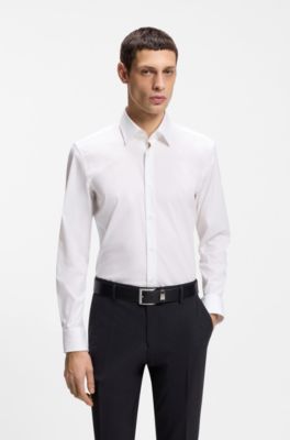 Slim-fit shirt in easy-iron stretch-cotton poplin, White