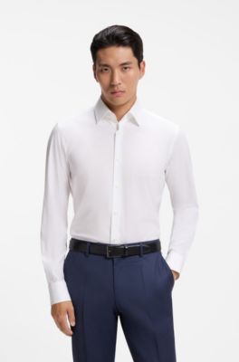 Camisa slim fit en popel&iacute;n de algod&oacute;n el&aacute;stico de planchado f&aacute;cil, Blanco
