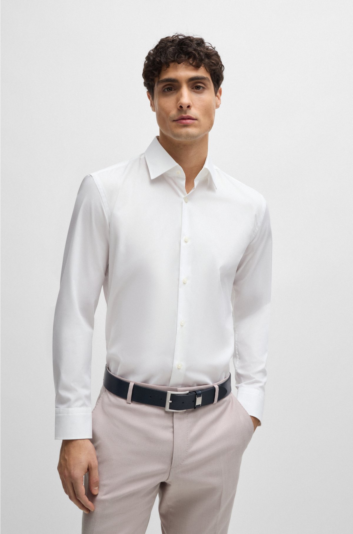 BOSS - Slim-fit shirt in poplin stretch-cotton easy-iron