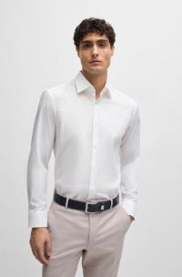 Chemise Slim Fit en popeline de coton stretch facile à repasser, Blanc
