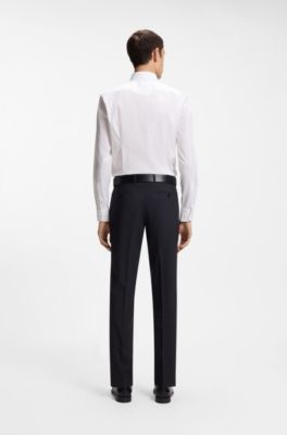 Slim-fit overhemd in gemakkelijk te strijken katoenen popeline met stretch, Wit