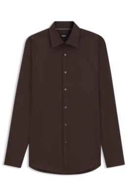 Slim-fit stretch-cotton shirt, Dark Brown