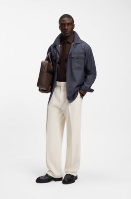 Chemise Slim Fit en popeline de coton stretch facile &agrave; repasser, Marron fonc&eacute;