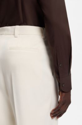 Slim-fit shirt in easy-iron stretch-cotton poplin, Dark Brown