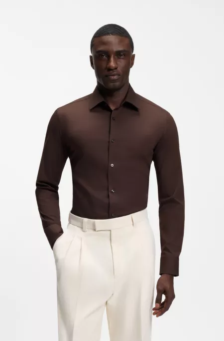 Slim-fit shirt in easy-iron stretch-cotton poplin