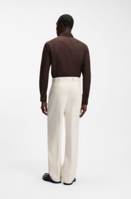 Chemise Slim Fit en popeline de coton stretch facile &agrave; repasser, Marron fonc&eacute;