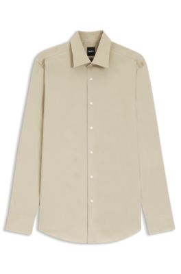 Slim-fit shirt in easy-iron stretch-cotton poplin, Light Beige