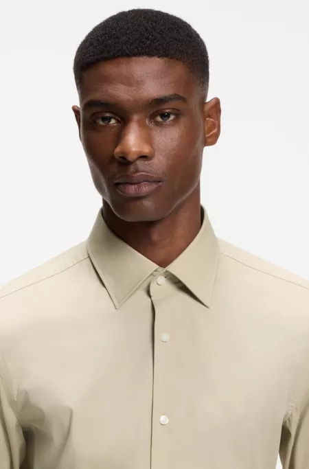 Slim-fit shirt in easy-iron stretch-cotton poplin