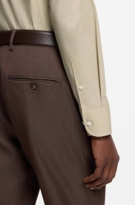 Camicia slim fit in popeline di cotone elasticizzato facile da stirare, Beige chiaro