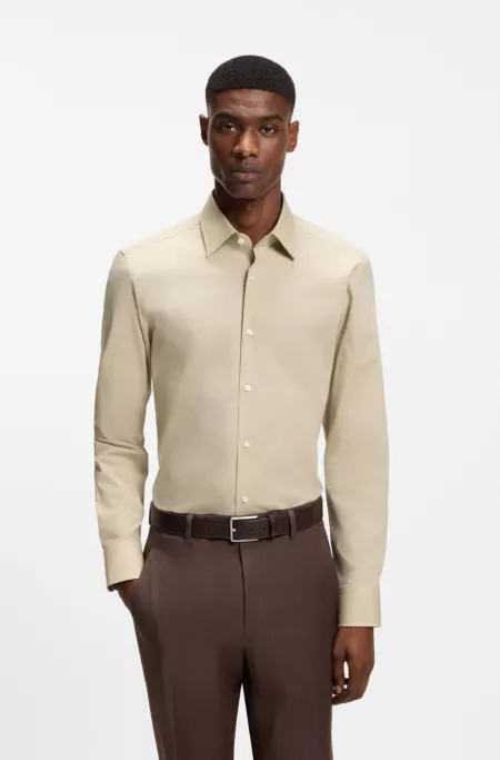 Slim-fit shirt in easy-iron stretch-cotton poplin