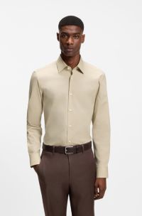 Slim-fit shirt in easy-iron stretch-cotton poplin, Light Beige