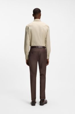 Camicia slim fit in popeline di cotone elasticizzato facile da stirare, Beige chiaro