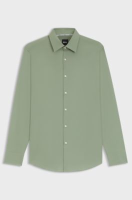 Slim-fit shirt in easy-iron stretch-cotton poplin, Light Green