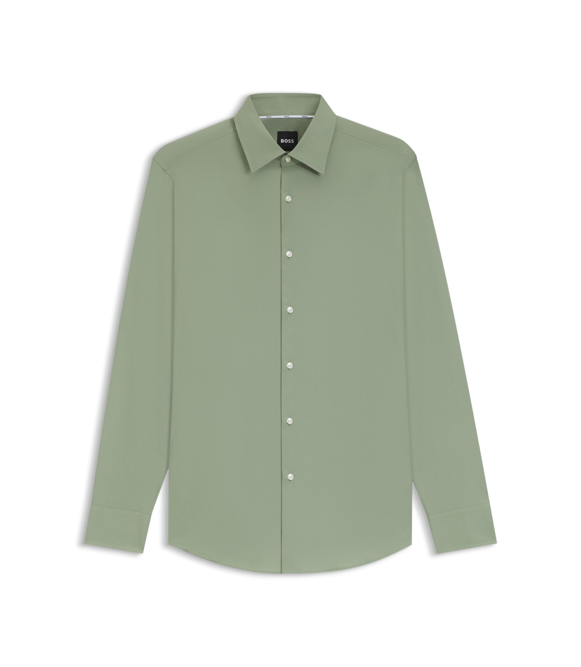 slim fit dress slacks Non-Iron Cotton Solid Dress Shirt with Contrast Trim